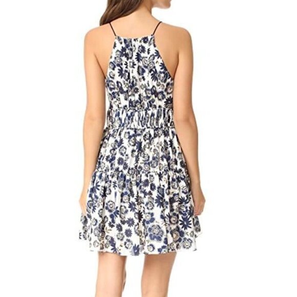 CINQ À SEPT 'Lotus' Floral-Print Sleeveless Silk Mini-Dress, Blue Multi - Picture 3 of 3